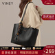 viney牛皮托特包包女包品牌單肩包輕奢生日新年禮物送女友老婆 【黑色】高檔實(shí)用手提大包 大容量通勤時(shí)尚百搭休閑腋下包