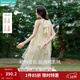 茵曼法式刺繡無(wú)袖掛脖連衣裙2026夏季女裝新品海邊度假沙灘長(cháng)裙子 杏色 XL