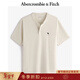 Abercrombie & Fitch經(jīng)典小麋鹿圖案男裝25夏季美式重磅寬松亨利領(lǐng)短袖T恤 奶油色 XL (180/116A)尺碼偏大