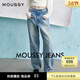 moussy【明星同款】秋季高腰減垮直筒水洗牛仔褲010HAS11-2391 110藍色 M 10026