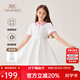 英氏（YEEHOO）女童連衣裙兒童裙子夏季裝時(shí)尚淑女學(xué)院風(fēng)半袖公主裙新款中小童裝 慢調生活白色 【涼感棉】 150
