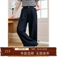 紫涵（ZIHAN）紫涵白色直筒闊腿長(cháng)褲女年夏季新款簡(jiǎn)約通勤寬松高腰休閑褲子 藏青 XS