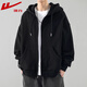 回力開(kāi)衫衛衣男外套春秋季新款簡(jiǎn)約長(cháng)袖純色連帽上衣服 黑色 L （建議體重130-150斤）