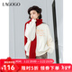 LAGOGO加絨衛衣女拉谷谷2024年冬季新款圓領(lǐng)撞色字母繡花舒適上衣 米白色 S