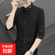 男士冰絲七分袖襯衫韓版潮流痞帥短袖夏季發(fā)型師修身中袖刺繡襯衣 705-黑色   2XL