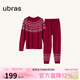 ubras虞書(shū)欣同款泡泡絨菱形紋提花本命年長(cháng)袖長(cháng)褲套裝男情侶款睡衣女 菱形紋提花-絲絨紅 M