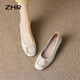 ZHR單鞋女法式優(yōu)雅淺口船鞋女粗跟通勤舒適女鞋 AH323 米色 36 