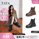他她（TATA）加絨靴子女秋冬款英倫工裝靴厚底馬丁靴真皮短靴WXB06DD5 黑色（絨里） 37