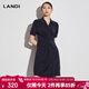 藍地（LANDI）夏季新款藏藍色小立領(lǐng)抽褶襯衫連衣裙女短袖裙子 藏青色 M