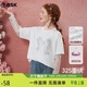 ASK JUNIOR假兩件兒童T恤2026春女童蝴蝶結蕾絲長(cháng)袖打底圓領(lǐng)上衣 米白 130