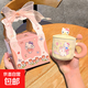 helloKitty陶瓷馬克杯帶蓋ins風(fēng)高顏值水杯情人節送女友新年禮物 凱蒂元寶小馬【黃粉手捏紋】 絲帶凱蒂貓禮盒【杯+蓋+勺】