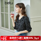 百圖（betu）betu百圖女裝百圖七分袖雪紡衫設計感小眾春季新款寬松百搭碎花襯衫2102T21 黑色 S