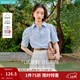 茵曼（INMAN）【純棉】百搭壓褶刺繡翻領(lǐng)襯衫女裝2026夏季新款泡泡袖襯衣上衣 淺藍色 -F18528119H1 XL