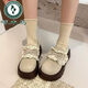 啄木鳥(niǎo)厚底花邊勃肯鞋女一腳蹬單鞋2026春季新款蝴蝶結配裙子百搭樂(lè )福鞋 米灰色 37 (235mm)