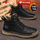 公牛世家男鞋春夏季新款手工軟皮軟底休閑鞋男士中高幫皮鞋復古工裝馬丁靴 黑色【四季款單鞋】GN124101314 40 （運動(dòng)鞋碼）