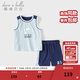 戴維貝拉（DAVE＆BELLA）兒童五分褲套裝吸濕速干男童衣服背心夏季新款女童運動(dòng)兩件套 煙藍色【現貨】 100 cm（建議身高90-100cm）