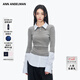 ANN ANDELMAN【明星同款】秋季新款拼接襯衫假兩件針織衫女長(cháng)袖 灰色 M