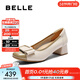 百麗（Belle）舒適優(yōu)雅單鞋女蝴蝶結牛皮方跟鞋D3S1DAQ5 米色 39