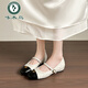 啄木鳥(niǎo)山茶花內增高瑪麗珍鞋女春季新款小香風(fēng)菱格拼色通勤單鞋 米白色 37 (235mm)