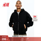 H&M男裝女裝衛衣寬松美式加絨拉鏈情侶裝休閑連帽重磅開(kāi)衫1240531 黑色009 L 175/108