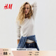 H&M女裝T恤秋冬修身圓領(lǐng)棉質(zhì)柔軟時(shí)尚舒適打底衫內搭長(cháng)袖上衣1260555 白色007 M 165/96