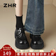 ZHR厚底單鞋女復古輕便魔術(shù)貼樂(lè )福鞋英倫通勤皮鞋配裙子JF172黑色38