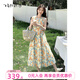 飛鳥(niǎo)和新酒中長(cháng)款寬松無(wú)袖連衣裙2025夏季新款純棉碎花休閑長(cháng)裙 滿(mǎn)幅圖案淺黃HPF02 M
