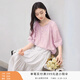 香影中袖襯衫女圓領(lǐng)2025夏裝新款慵懶泡泡袖氣質(zhì)淑女寬松藍色上衣 粉色 M 160/84A/95-110斤