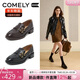 康莉（COMELY）羊皮樂(lè )福鞋女秋季粗跟復古圓頭休閑jk小皮鞋25年新款 英倫黑  37