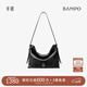 半坡飾族（bampo）中號綿綿包hobo托特包頭層牛皮大容量單肩斜挎包軟包520禮物 墨碳黑（中號升級拉鏈款）