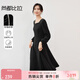 尚都比拉輕職場(chǎng)通勤氣質(zhì)時(shí)尚優(yōu)雅泡泡袖珍珠織帶連衣裙女裝 黑色 M