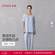 愛(ài)慕睡衣女夏季莫代爾涼感帶杯短袖分身家居服套裝