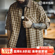 馬登工裝美式復古蘇格蘭格紋長(cháng)袖襯衫燈芯絨拼接翻領(lǐng)格子襯衣男秋季 卡其格 XL