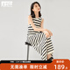 對白復古條紋無(wú)袖背心連衣裙女2025夏新款鏤空設計感休閑中長(cháng)裙子 黑白條紋 M