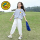 G.duck女童套裝夏裝2025洋氣新款中大童女裝夏季兒童裝運動(dòng)女孩短袖衣服 22155白色 140 cm