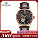 天王（TIAN WANG） 手表男全自動(dòng)機械表鏤空皮帶防水腕表時(shí)尚商務(wù)男士手表休閑國表 【雙按蝴蝶扣】黑面棕帶51154