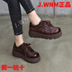 JWNM真皮厚底加絨保暖2025秋冬新款系帶單鞋圓頭系帶增高復古深口女鞋 棕色皮里單鞋 (標準尺碼) 37