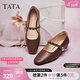 他她（TATA）復古紅色瑪麗珍鞋女鞋平底淺口單鞋2025春季新款 酒紅 37