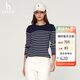 哈吉斯（HAZZYS）女裝條紋學(xué)院休閑長(cháng)袖T恤女ABTSE0BCF05 藏青色NV 160/84A38