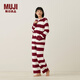 MUJI女式發(fā)熱毛毛紗家居連帽開(kāi)衫睡衣上衣單件家居服冬季可外穿保暖 紅色條紋 S -M(160/84A)