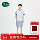 松山棉店萌寵條紋短袖短褲套裝情侶睡衣夏棉莫家居服寬松男士-淺藍2XL