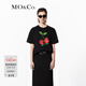 MO&Co.櫻桃果蔬印花圓領(lǐng)短袖寬松落肩純棉T恤基礎黑白上衣上裝 黑色 M 165