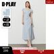 DPLAY2025年秋季新款藍色連衣裙女休閑顯瘦長(cháng)款拼接蕾絲印花碎花裙子 海岸雛菊 S
