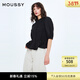 moussy 新品淑女碎花荷葉邊收腰泡泡袖襯衫028ISZ30-0661 020黑色 均碼