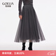 歌莉婭網(wǎng)紗半身裙女2025新款秋季穿搭巨好看高腰長(cháng)裙子1E9R2B250 44B煙灰 M