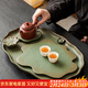 唐豐陶瓷茶盤(pán)干泡盤(pán)家用高檔創(chuàng  )意蓮池功夫茶具茶托盤(pán)泡茶專(zhuān)用小型茶臺 綠陶橢圓蓮池茶盤(pán)(大)