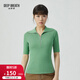 深呼吸DEEP BREATH女裝拉鏈翻領(lǐng)短袖豎坑條針織衫女A301239 綠 M (3)