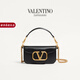 華倫天奴VALENTINO[禮物]女士 LOCO 小號牛皮革手袋鏈條包單肩斜挎手提包 溫柔黑 均碼
