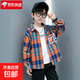 兒童裝男童襯衫春秋裝2026新款中大童男孩春季帥氣格子長(cháng)袖襯衣潮 橘色 150 （建議身高140左右）