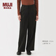 MUJI女式 不易沾水彈力抽褶直筒褲 褲子女款女裝25年冬季 BE1YZA5A 黑色 M (160/66A)